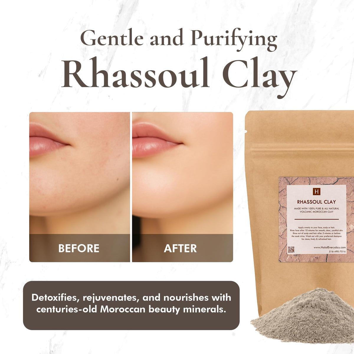 SAAQIN close-up of fine rhassoul clay texture highlighting easy mixing