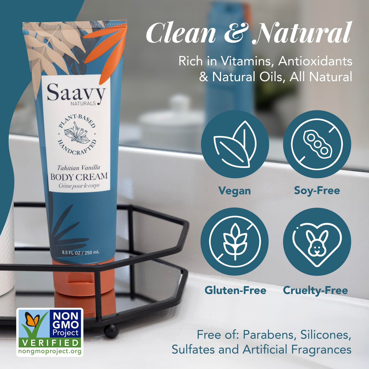 Saavy Naturals being applied on arm for fast-absorbing hydration