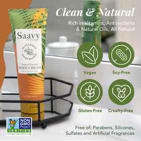 Saavy Naturals label close-up highlighting clean, plant-based ingredients
