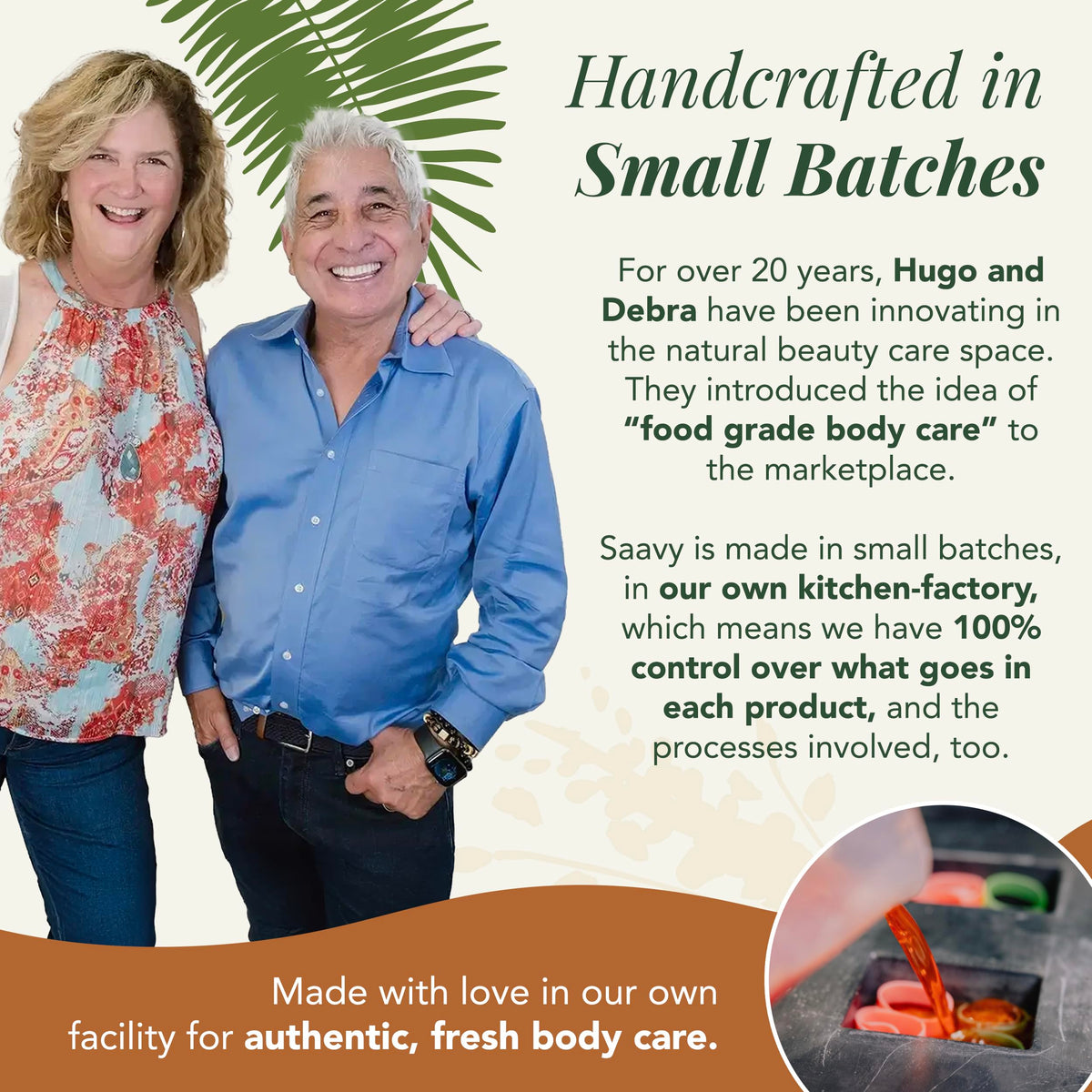 Saavy Naturals jar next to hand showing 8.5 fl oz size benefit