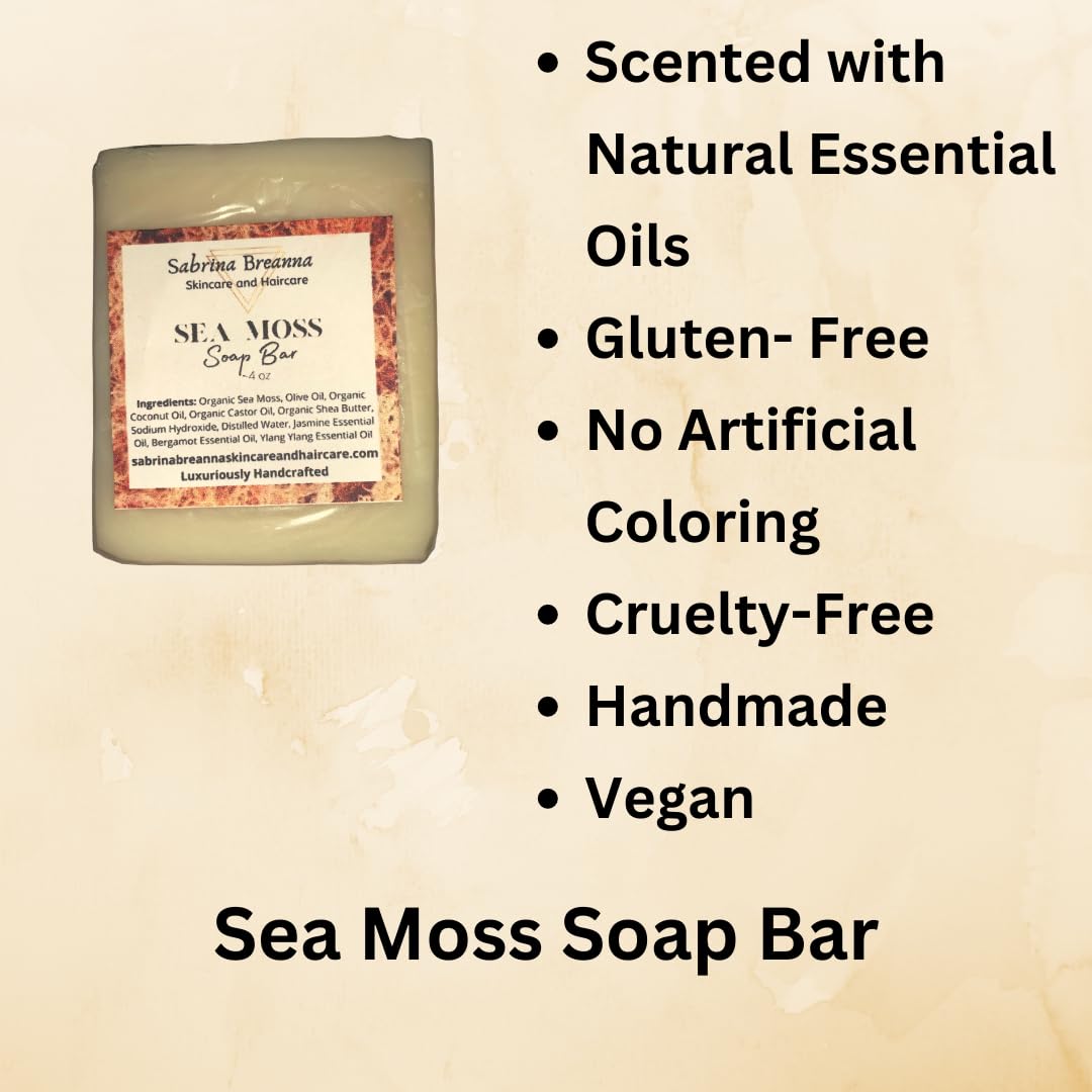 Sabrina Breanna ingredient layout with sea moss and oils conveying natural formulation