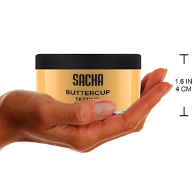 Sacha Cosmetics Buttercup on vanity styled with brushes suggesting everyday and photo-ready use