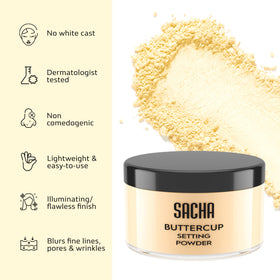 Sacha Cosmetics demo of baking under the eye with Buttercup Light for longer concealer wear