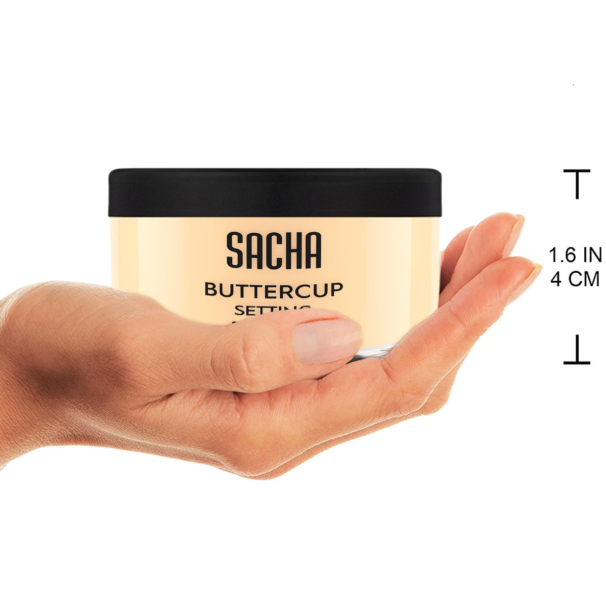 Sacha Cosmetics jar inside a makeup bag in a lifestyle scene showing travel-ready convenience