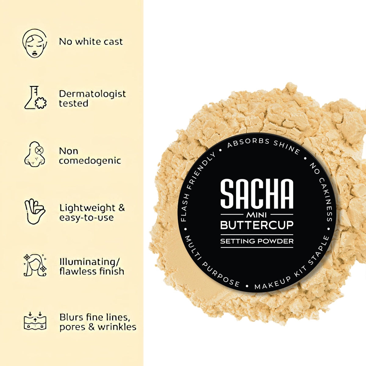 Sacha powder being applied with brush demonstrating quick, even setting benefit