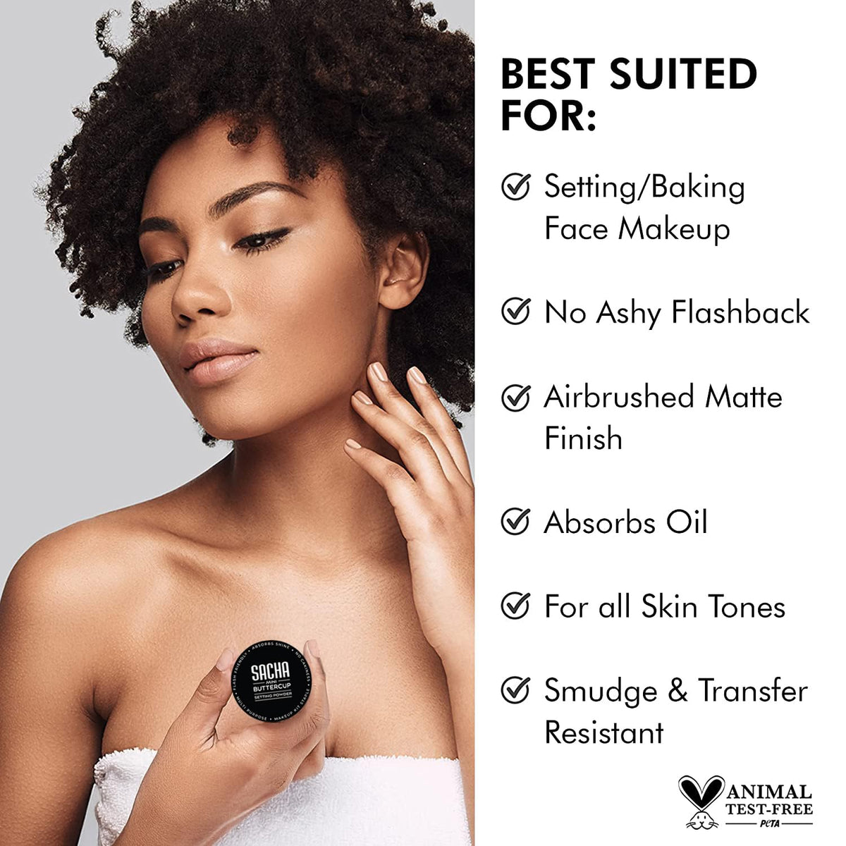 Sacha fine powder texture closeup for smooth, blur and pore-minimizing finish