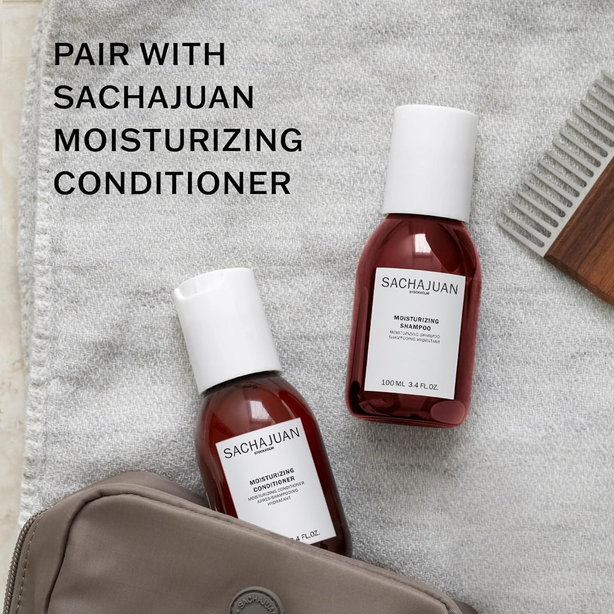 SACHAJUAN shampoo in use under shower showing smooth manageable hair benefit