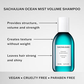 SACHAJUAN shampoo being dispensed into hand creating airy lather for lightweight volume