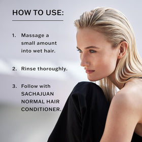 SACHAJUAN shampoo texture and lather close-up demonstrating gentle foaming action