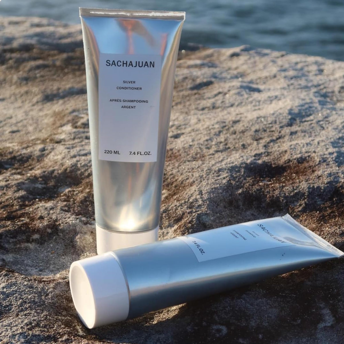 SACHAJUAN label close-up highlighting Ocean Silk Technology and clean formula