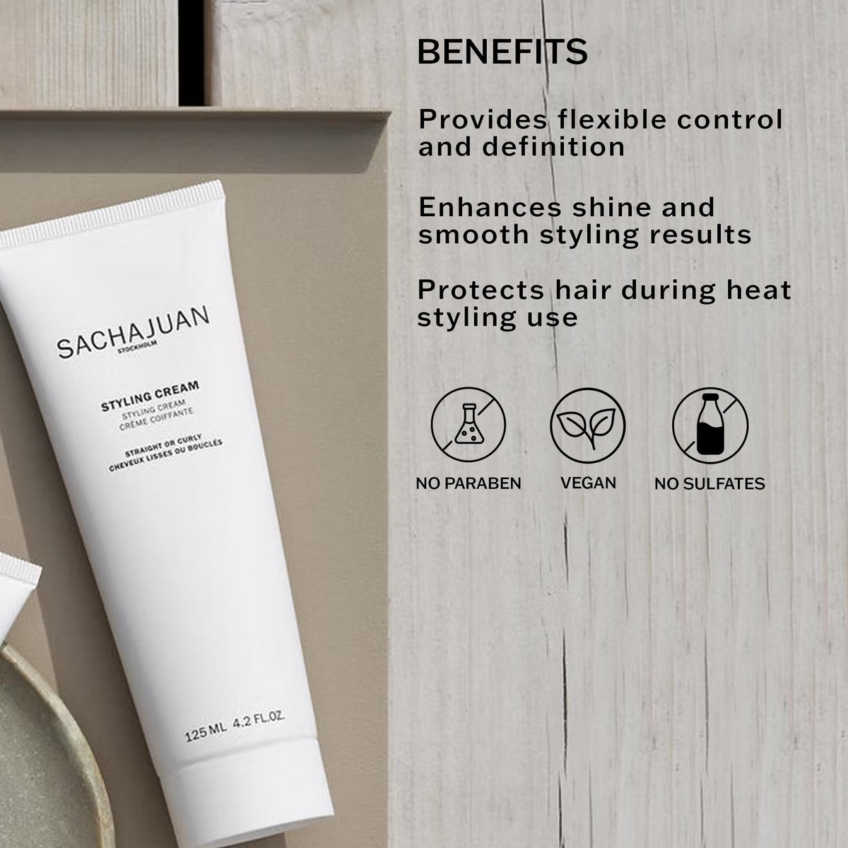 SACHAJUAN styling cream texture close-up highlighting silky, non-greasy feel