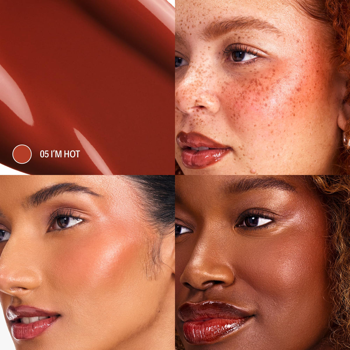 Sacheu texture swatches on skin illustrating buildable, dewy pigment payoff