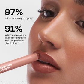 Sacheu application on closed lips showing defined, fuller-looking result