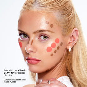 Sacheu layering over foundation example showing compatibility with base makeup
