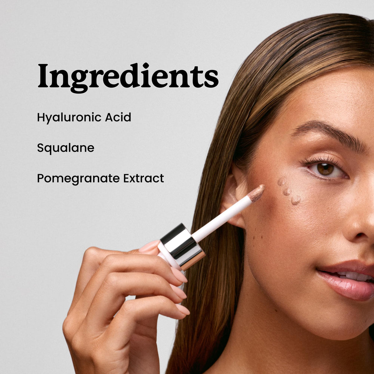 Sacheu on model cheekbone illustrating luminous highlight and natural radiance