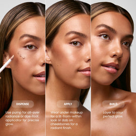 Sacheu swatch on arm demonstrating Sun Daze shade and buildable luminous payoff