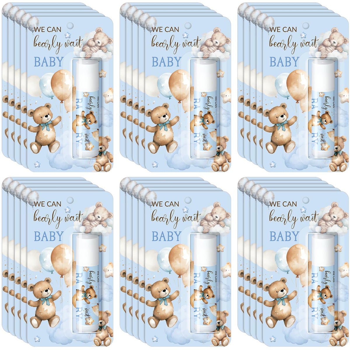 Sacubee front packaging showing 30 blue bear lip balms and festive look