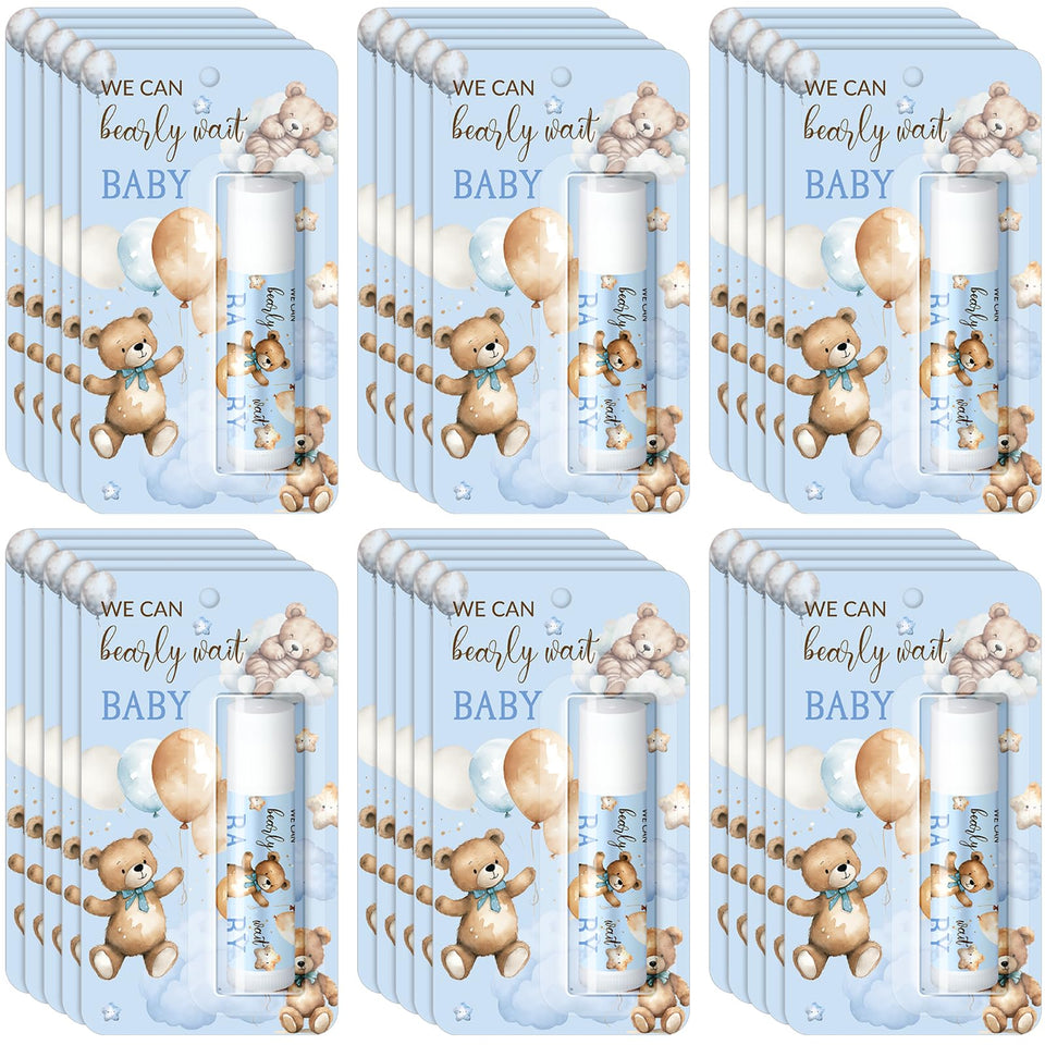 Sacubee front packaging showing 30 blue bear lip balms and festive look