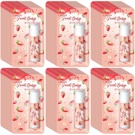 Sacubee front packaging showing 30 pink strawberry balm favors and party-ready presentation