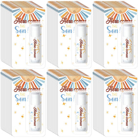 Sacubee front packaging showing 30 sunshine-themed lip balm tubes, perfect party favors