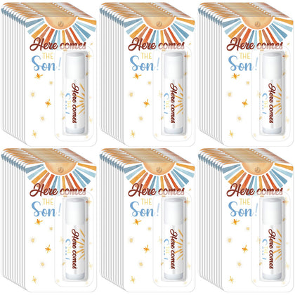 Sacubee front packaging showing 30 sunshine-themed lip balm tubes, perfect party favors