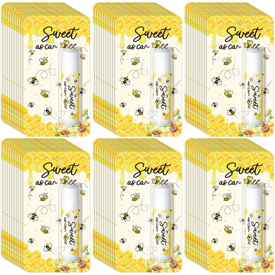 Sacubee front packaging showing 30 bee lip balms and festive presentation benefit
