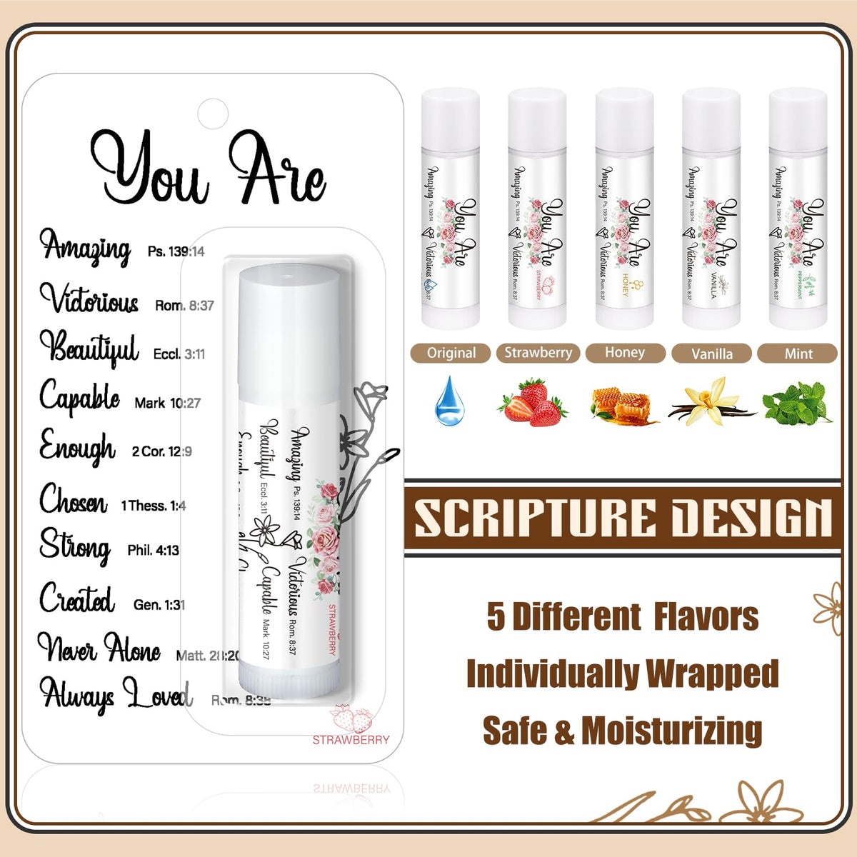 Sacubee tube label Bible verse detail providing inspirational gifting