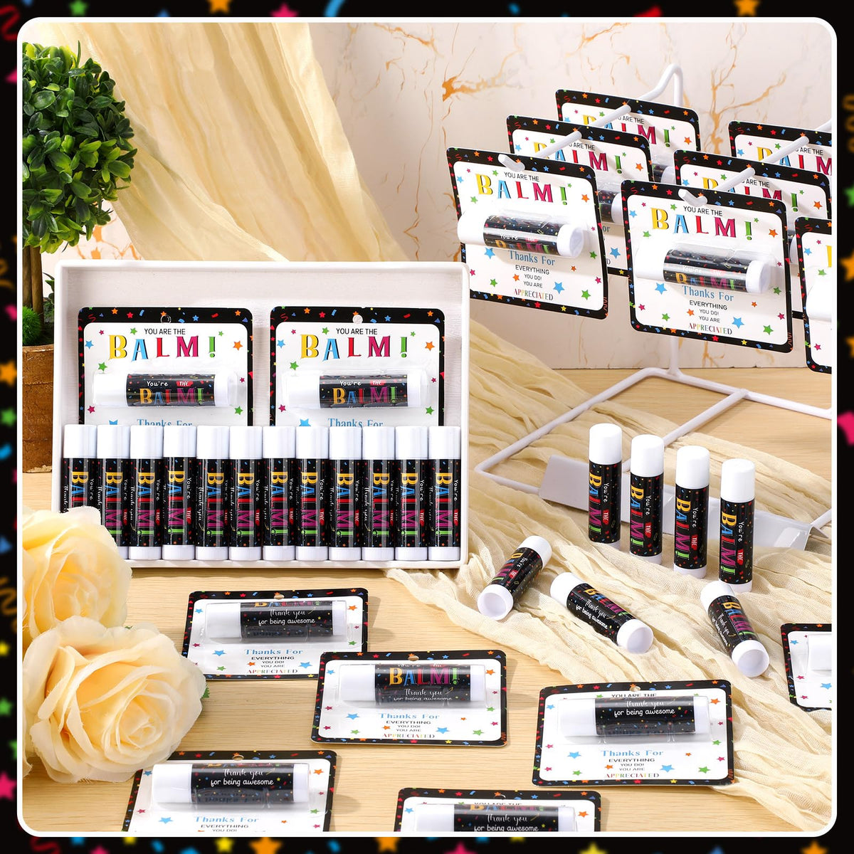 sacubee scattered group display of tubes ideal for event favor setup