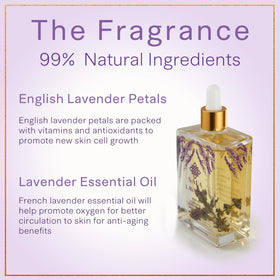 SAFA oil ingredients close-up: almond, argan and lavender delivering vitamin nourishment