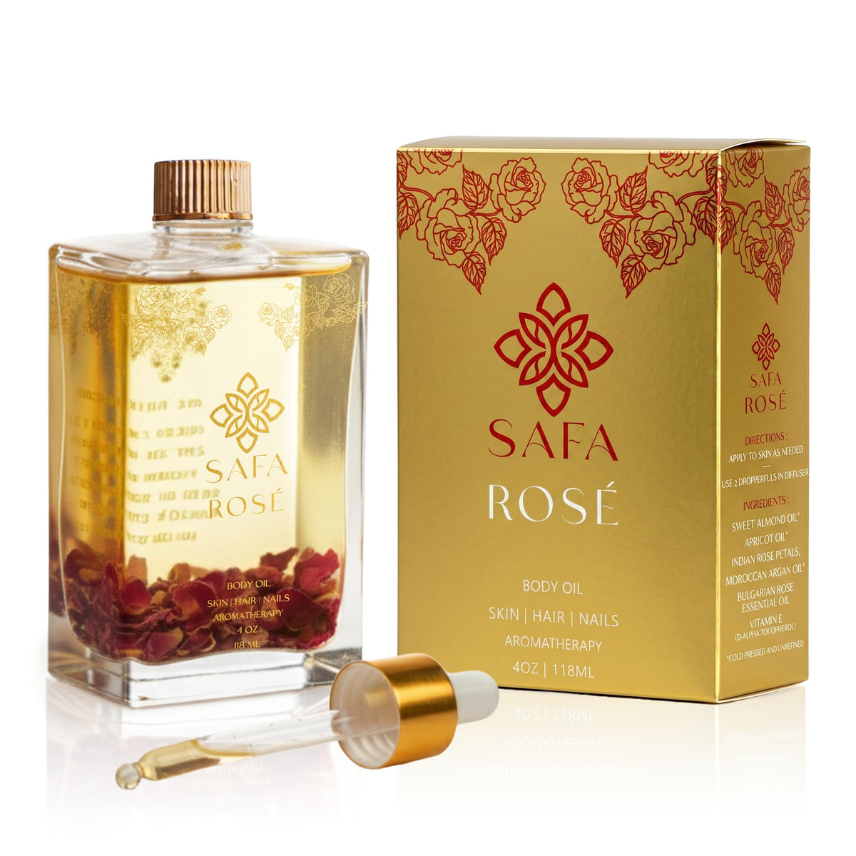SAFA front bottle showing elegant packaging and floral label, luxurious gift-ready