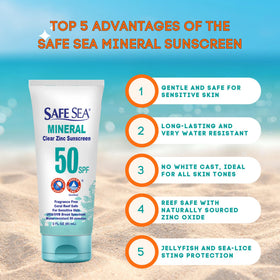 SAFE SEA clear zinc oxide texture close-up demonstrating lightweight finish