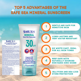 SAFE SEA lotion texture close-up highlighting non-greasy clear finish