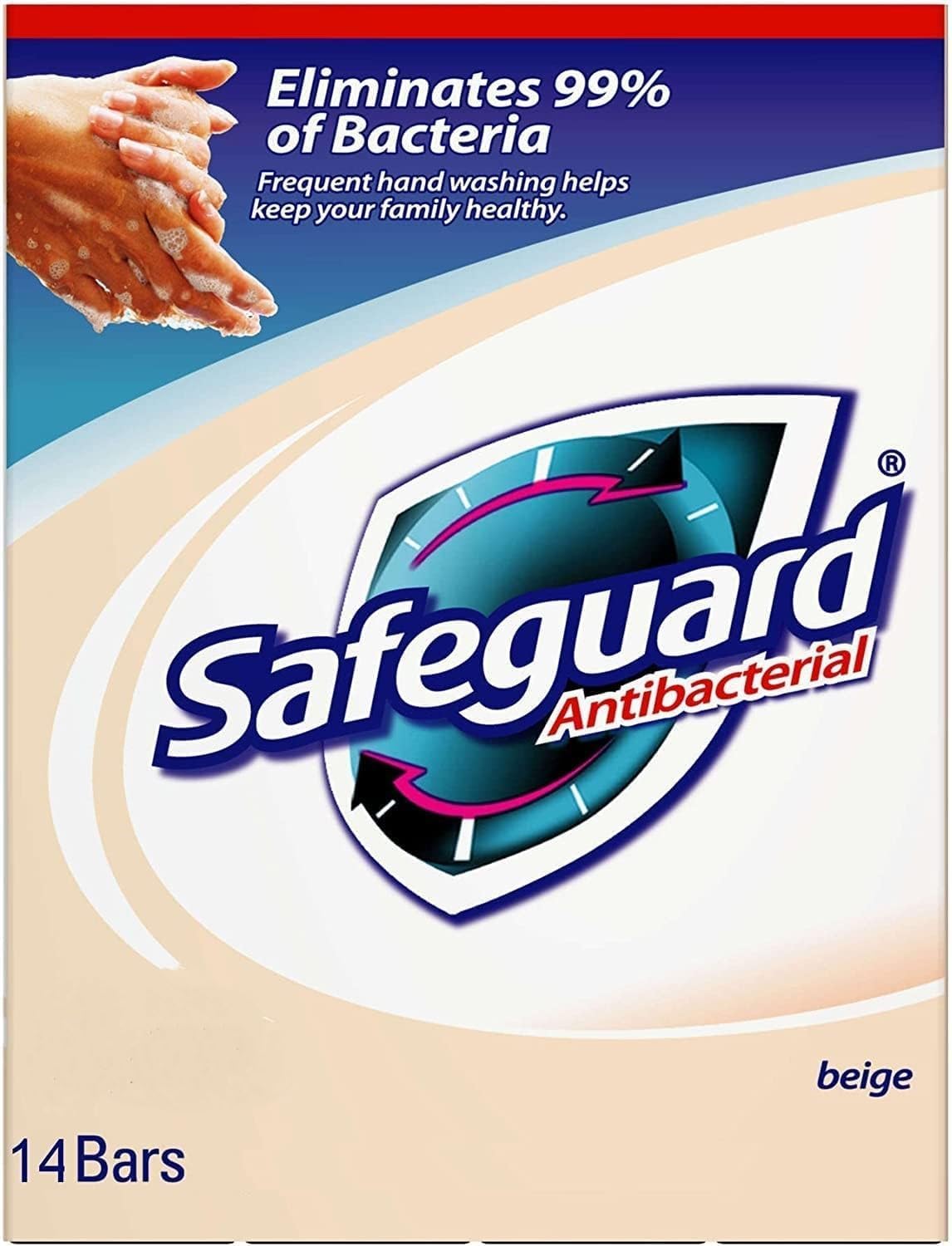 Safeguard front packaging showing 14 bars and clear branding for home supply