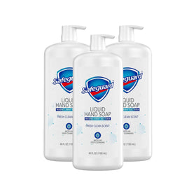 Safeguard front packaging 40 oz bottles showing pack of three and fresh clean scent benefit