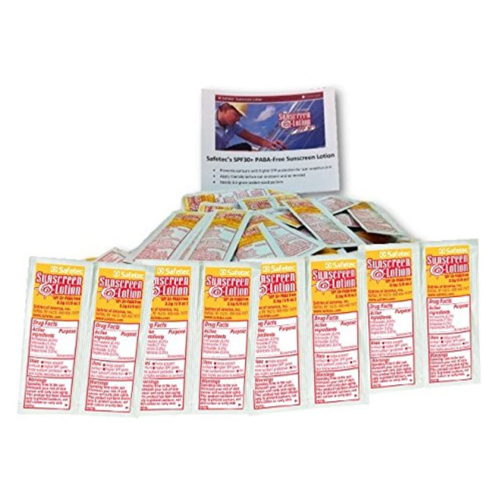 Safetec front packet packaging showing 100 sachets and portability benefit