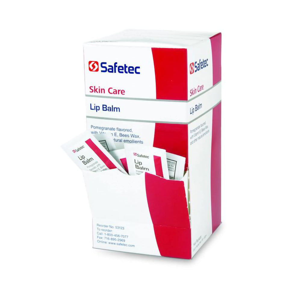Safetec foil packet close-up — single-use convenience and pomegranate scent
