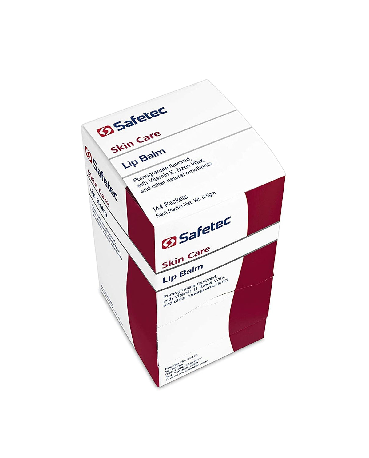 Safetec lip balm label detail showing product name and usage guidance