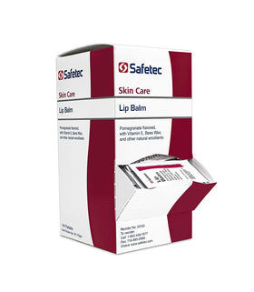 Safetec pomegranate lip balm front packaging showing bulk value and accessibility