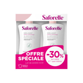 Saforelle front packaging showing twin 500ml bottles and clear labeling for easy stocking