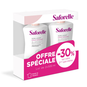 Saforelle pump dispensing gentle wash demonstrating controlled use and minimal waste