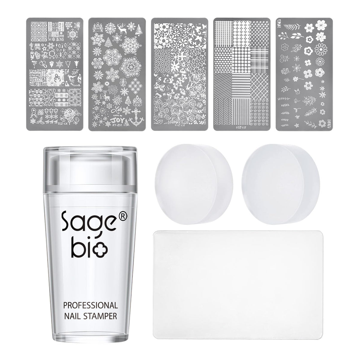 SAGEBIO front view of clear stamper showing ergonomic body and scraper benefit precision
