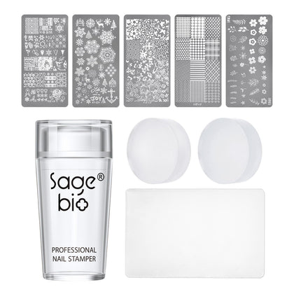 SAGEBIO front view of clear stamper showing ergonomic body and scraper benefit precision