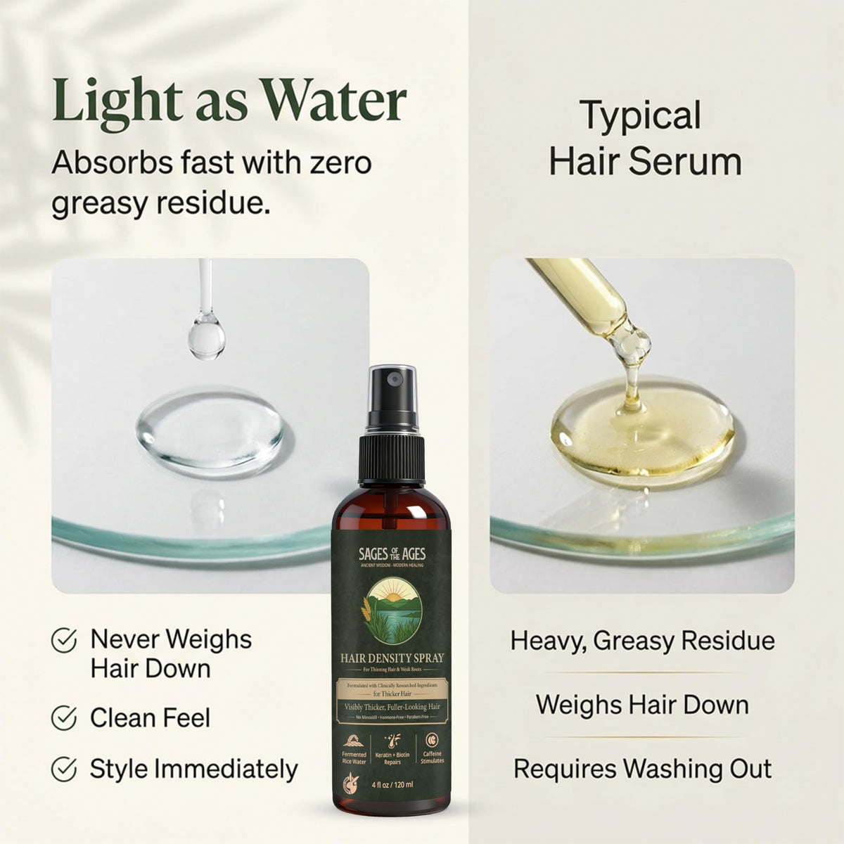 Sages Of The Ages bottle on bathroom shelf in lifestyle scene, suggests daily use benefit