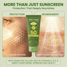 Sages Of The Ages ingredients label close-up showing non-nano zinc and aloe clarity