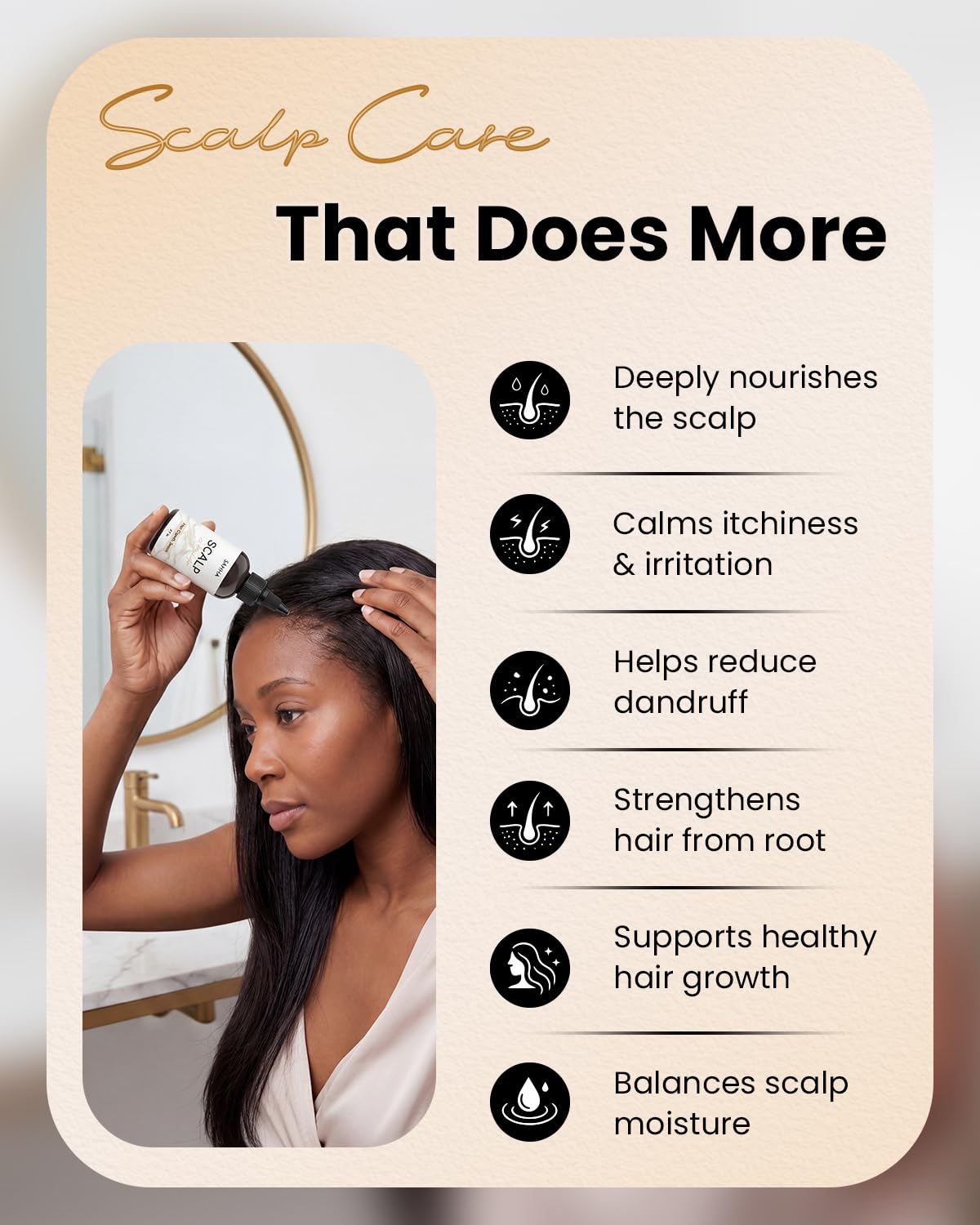 Sahha scalp application demonstration to show targeted massage benefit