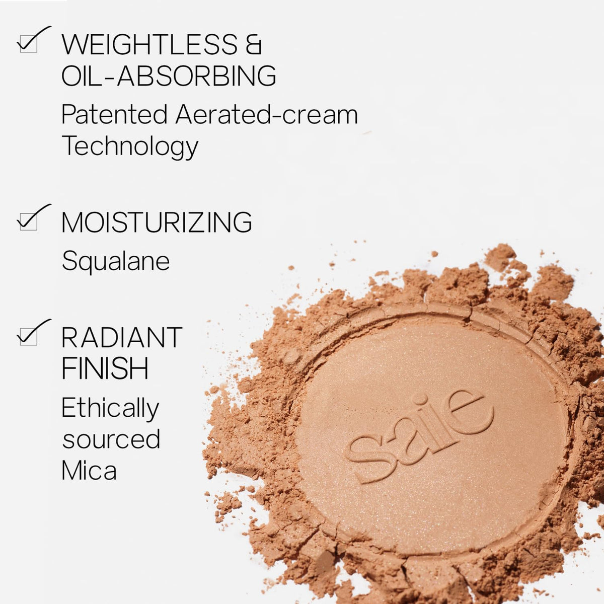Saie Airset powder on applicator brush demonstrating seamless blending and control