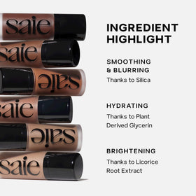 Saie lifestyle shot at beach showing Dew Bronze delivering a fresh sun-kissed look