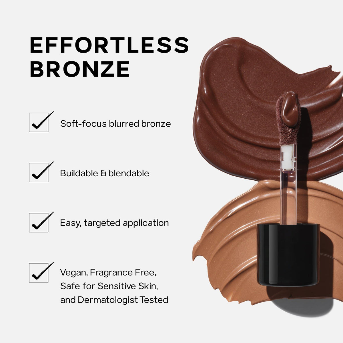 Saie swatch texture swipe of Dew Bronze showing dewy finish and blendable formula