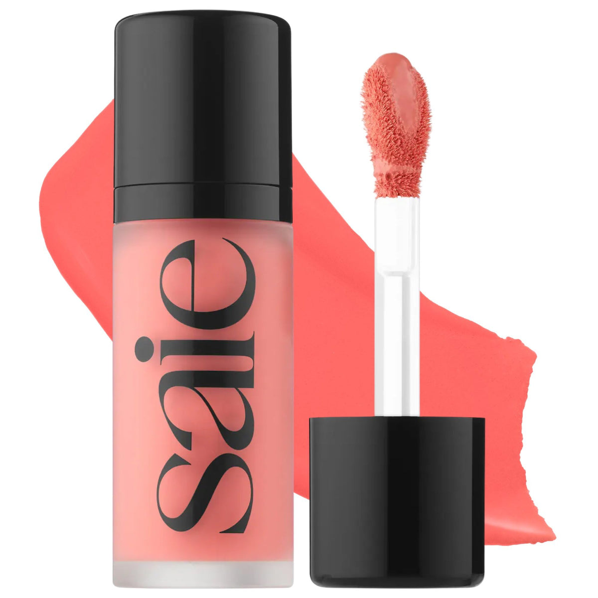 Saie front packaging showing Poppy shade and compact size, easy travel blush