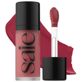 Saie Dew liquid blush front packaging showing compact applicator and label benefits